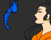 Coloring page Woman and bird painted byMarga