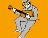 Coloring page Guitarist wearing hat painted byanna