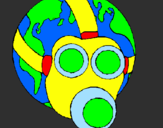Coloring page Earth with gas mask painted byEvie