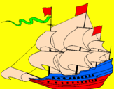 Coloring page 17th century sailing boat painted byL.J.