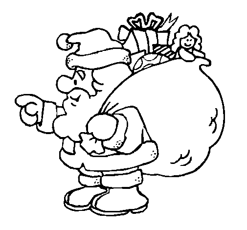 Coloring page Santa Claus with the sack of presents painted byyuan