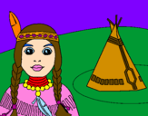 Coloring page Indian and teepee painted bykatiekriegr