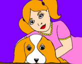 Coloring page Little girl hugging her dog painted bylucia