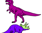 Coloring page Triceratops and Tyrannosaurus rex painted byanonymous