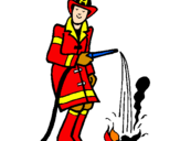 Coloring page Firefighter putting out fire painted byviki