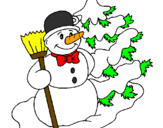 Coloring page Snowman and Christmas tree painted by94
