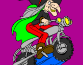 Coloring page Witch on motorbike painted byAlexa