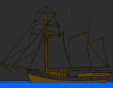 Coloring page Sailing boat with three masts painted byindian