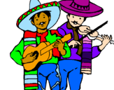 Coloring page Mariachi musicians painted byCarmen