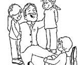 Coloring page Dad with his 3 sons painted byyuan