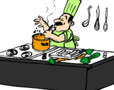 Coloring page Cook in the kitchen painted byyboty