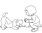 Coloring page Little girl and dog playing painted byBere