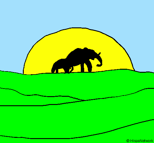 Coloring page Elephant at dawn painted byPATRICIA
