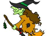 Coloring page Witch on flying broomstick painted bybeth