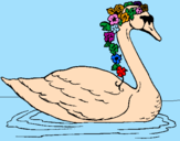 Coloring page Swan with flowers painted byMarga
