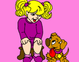 Coloring page Little girl with her puppy painted byyeicari