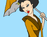 Coloring page Geisha with umbrella painted byMarga