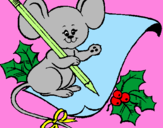 Coloring page Mouse with pencil and paper painted byzoe