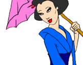 Coloring page Geisha with umbrella painted byStephanie