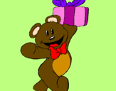 Coloring page Teddy bear with present painted byALMA