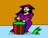 Coloring page Woman playing the bongo painted byivan