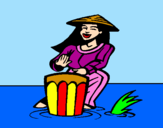 Coloring page Woman playing the bongo painted bySTEPHANIE