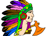 Coloring page Indian with large feathers painted byguti