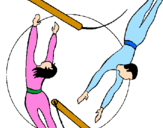 Coloring page Trapeze artists jumping painted byPaloma