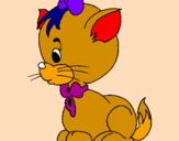 Coloring page Cat with bow painted bysumer.