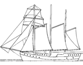 Coloring page Sailing boat with three masts painted byloco