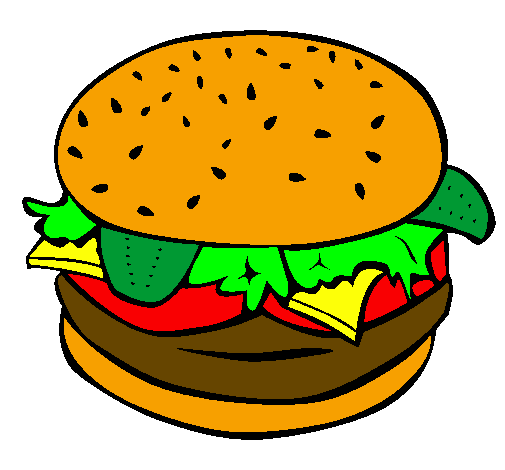 Coloring page Hamburger with everything painted bycilla