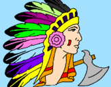 Coloring page Indian with large feathers painted byJess