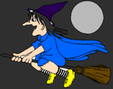 Coloring page Witch on flying broomstick painted byjasoom