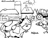 Coloring page Cow on the farm painted byl