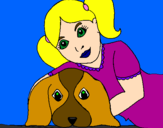 Coloring page Little girl hugging her dog painted bysumer.