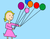 Coloring page Girl with balloons painted byjulia rose