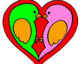 Coloring page Birds in love painted bytwo birds kissing