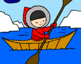 Coloring page Eskimo canoe painted byAlmanda
