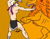 Coloring page Gladiator versus a lion painted byarlene
