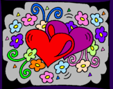 Coloring page Hearts and flowers painted byKay