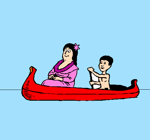 Coloring page Mother and daughter in a canoe painted byangela
