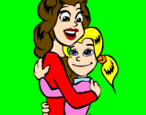 Coloring page Mother and daughter embraced painted byCuti3Pi3