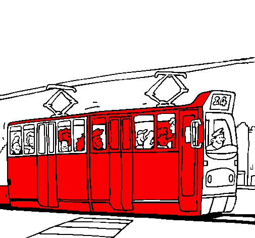 Tram with passengers