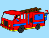 Coloring page Firefighters in the fire engine painted byjose