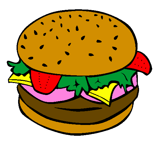 Coloring page Hamburger with everything painted bylika