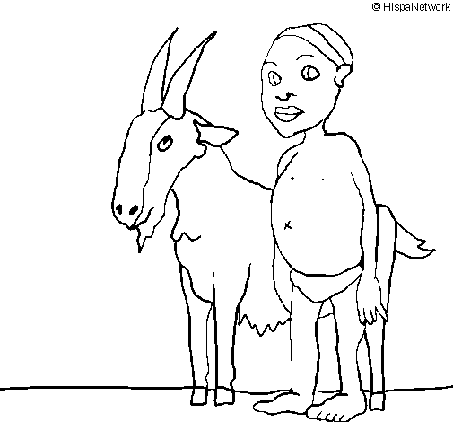 Coloring page Goat and African boy painted bymjose emiliano