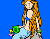 Coloring page Mermaid with snail painted bysophia