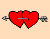 Coloring page Two hearts and an arrow painted byMarga