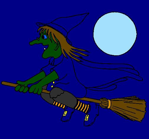 Witch on flying broomstick