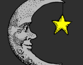 Coloring page Moon and star painted byIvy